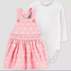Carter’s Pink White Elephant Infant Overall Dress Polka Dot Baby Onesie 6 Months